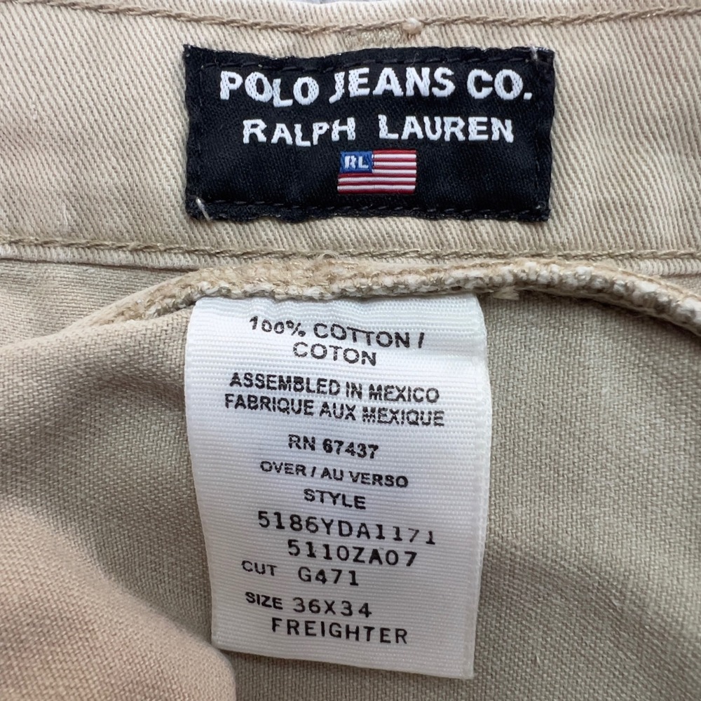 Vintage Y2K Polo Jeans Ralph Lauren Khaki Wide Leg Freighter Cargo Pants 36x29 - Picture 8 of 10